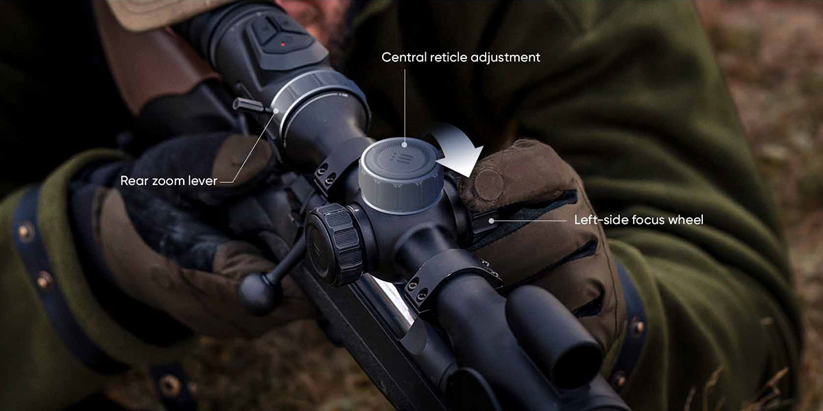 HIKMICRO ALPEX PRO digitales Tag- und Nachtsicht-Zielfernrohr mit klassischem Handling, seitlichem Fokusrad und rückseitigem Zoomhebel für die Jagd